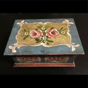 Vintage Rita Ford Hand Painted Wood Music Box MAPSA Swiss Musical Movement